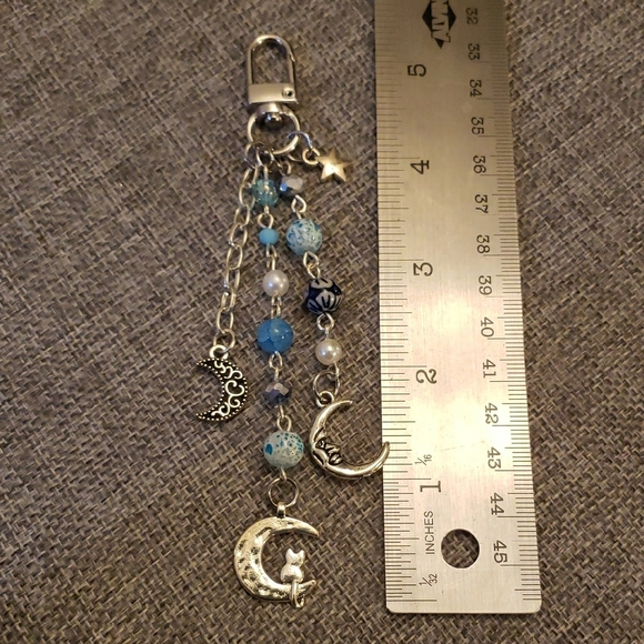 Silver and Blue Celestial Keychain Bag Charm - Picture 2 of 5